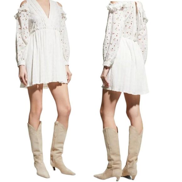 IRO Dress Cottagecore Eyelet Lace Cutout Ruffle Puff Sleeve Mini Babydoll M - Picture 13 of 17